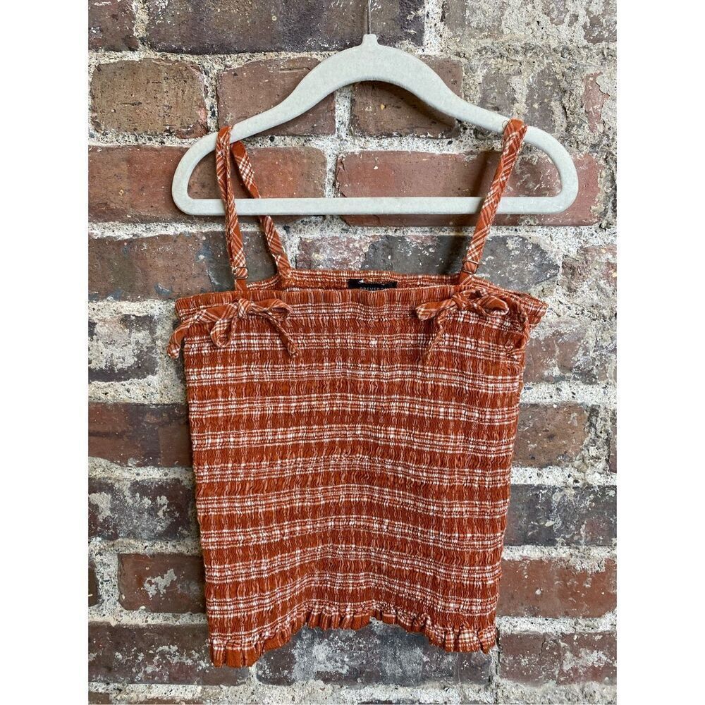 FOREVER 21 Orange Elastic Stretchy Scrunch Tube Top with Spaghetti Straps Women’